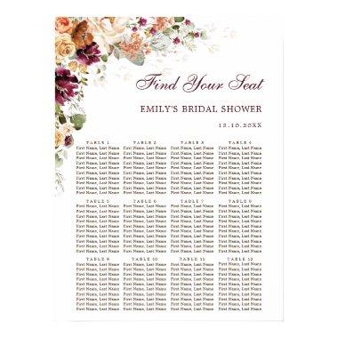 Maroon Burnt Orange Floral Bridal Shower Seating Poster