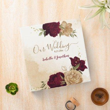 Maroon green beige gold botanical photo album 3 ring binder