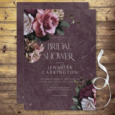 Maroon & Pink Floral Modern Bridal Shower Invitations