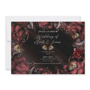 Maroon Red Rust Roses & Skulls Gothic Wedding