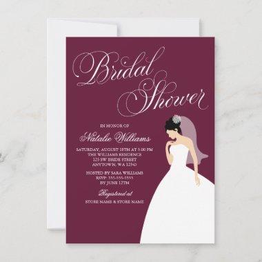 Maroon Wedding Gown Bridal Shower Invitations