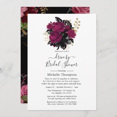Marsala and Gold Floral Virtual Drive By Shower Invitations