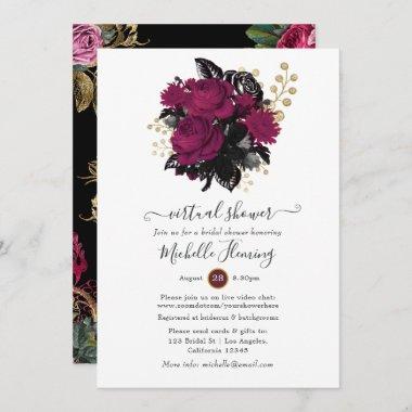 Marsala and Gold Floral Virtual Shower Invitations