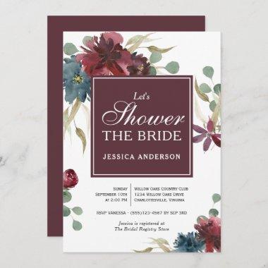 Marsala and Navy Floral Bridal Shower Invitations