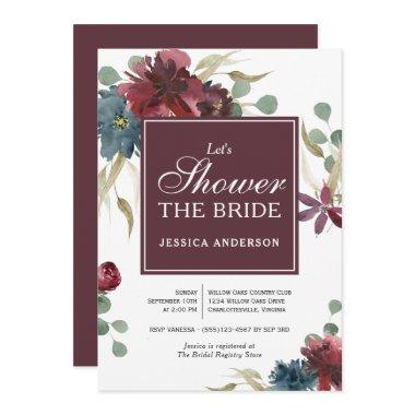 Marsala and Navy Floral Bridal Shower Invitations