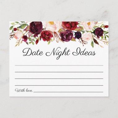 Marsala and Pink Floral Date Night Ideas Invitations
