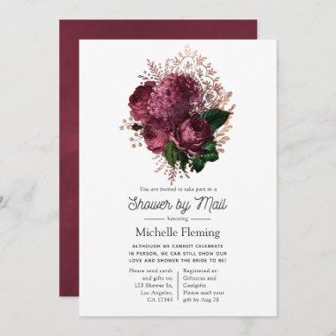 Marsala and Rose Gold Floral Bridal Shower by Mail Invitations