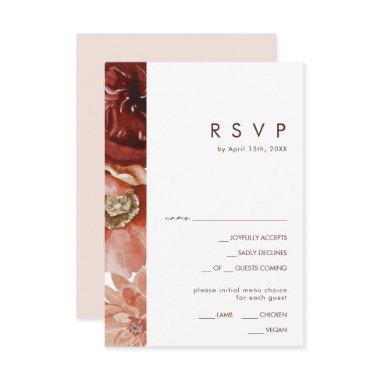 Marsala Autumn Floral Blush Menu Choice RSVP Card