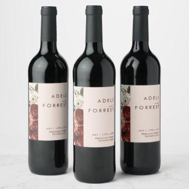 Marsala Autumn Floral | Blush Wedding Wine Label