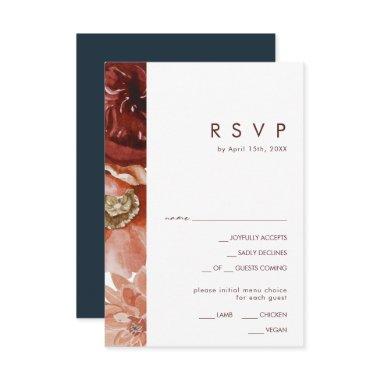 Marsala Autumn Floral Navy Menu Choice RSVP Card