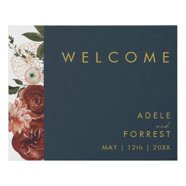 Marsala Autumn Floral | Navy Welcome Faux Canvas Print