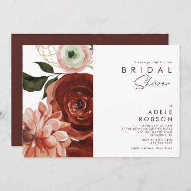 Marsala Autumn Floral | White Bridal Shower Invitations