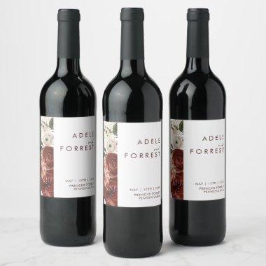 Marsala Autumn Floral | White Wedding Wine Label