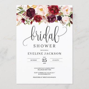 Marsala Blush Floral Bridal Shower Invitations