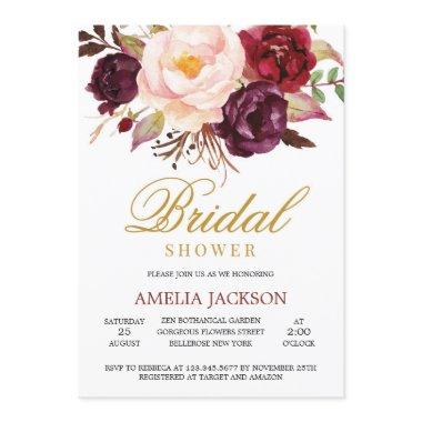 Marsala blush pink floral burgundy and gold bridal Invitations