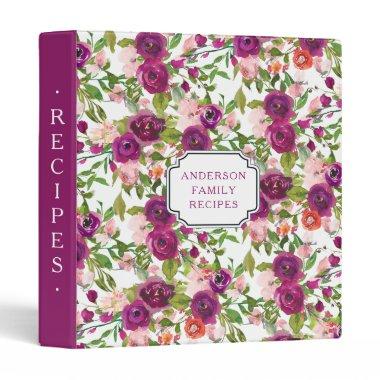 Marsala & Blush Pink Floral Family Recipe 3 Ring Binder