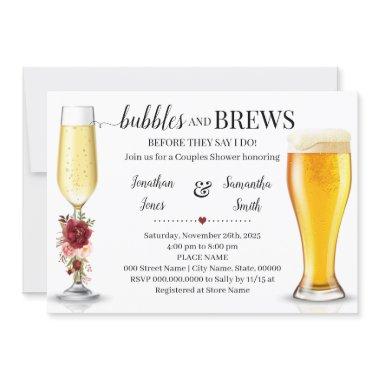 Marsala Bubbles & Brews before I do Couples Shower Invitations