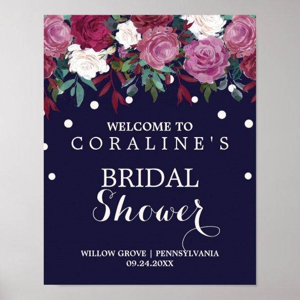 Marsala Burgundy and Navy Bridal Shower Welcome Poster