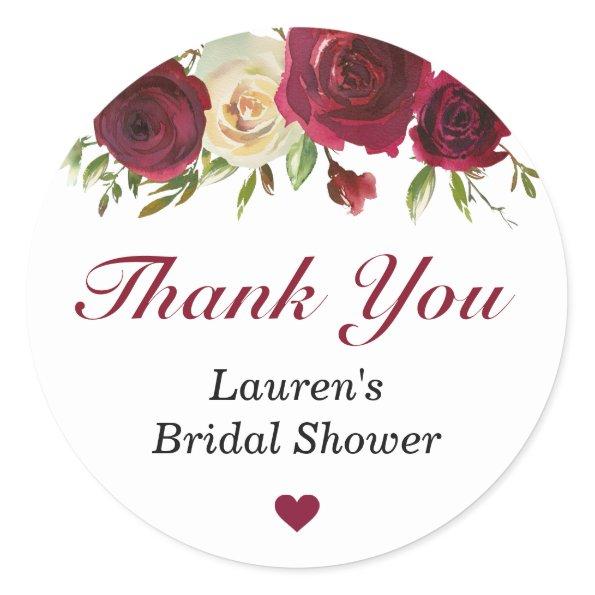 Marsala Burgundy Fall Gift Bridal Shower Thank You Classic Round Sticker