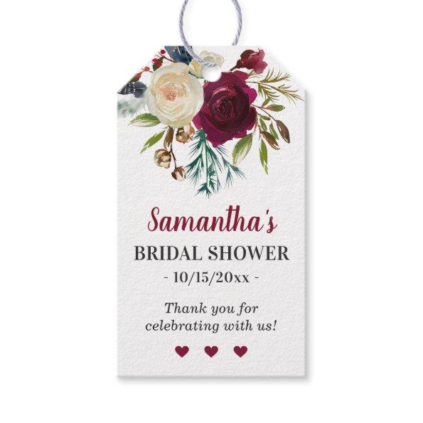 Marsala Burgundy Floral Bridal Shower Guest Favor Gift Tags