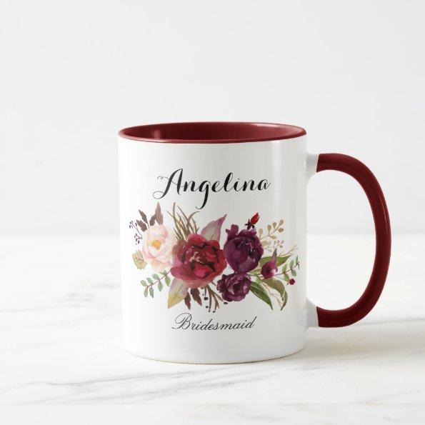 Marsala burgundy Floral bridesmaid Mug