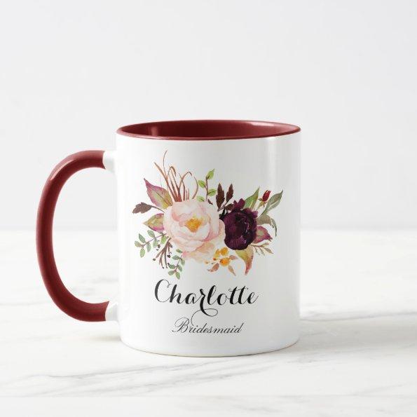 Marsala burgundy Floral bridesmaid Mug