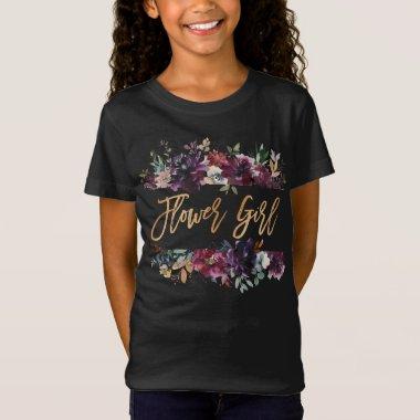 Marsala Burgundy Floral Gold Foil Flower Girl T-Shirt