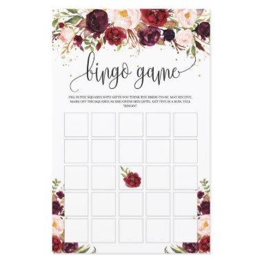 Marsala burgundy floral gold rustic bingo game