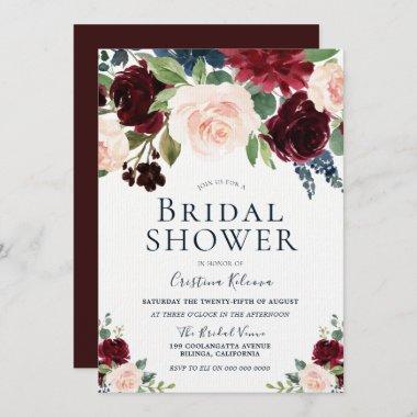 Marsala Burgundy Red Blush Floral Bridal Shower Invitations