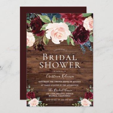 Marsala Burgundy Red & Blush Rustic Bridal Shower Invitations