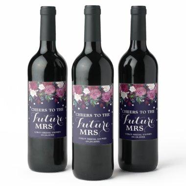 Marsala Floral and Navy Future Mrs  Wine Label