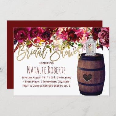 Marsala Floral Lantern Wine Barrel Bridal Shower Invitations