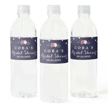 Marsala Floral Navy and Confetti  Water Bottle Label
