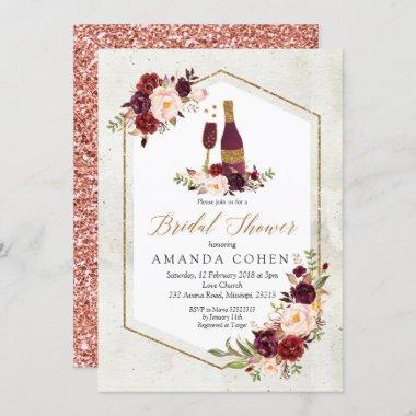 Marsala Floral Wine Tasting Bridal Shower Invitations