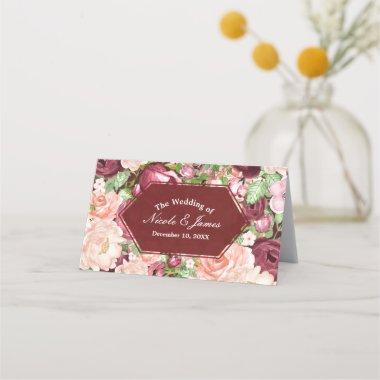 Marsala Maroon Rustic Floral Wedding Table Seat Place