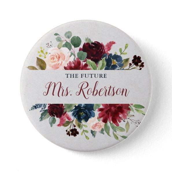 Marsala & Navy Floral Personalized Future Mrs Button