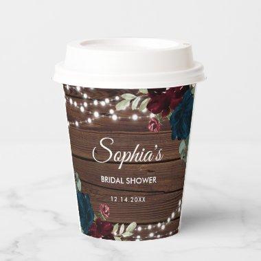 Marsala & Navy Flowers Rustic  Paper Cups