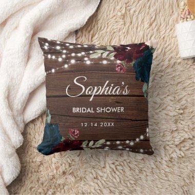 Marsala & Navy Flowers Rustic Bridal Shower Throw Pillow