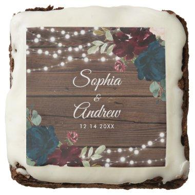 Marsala & Navy Flowers Rustic Wood Wedding Brownie