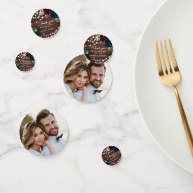 Marsala & Navy Flowers Rustic Wood Wedding Table Confetti