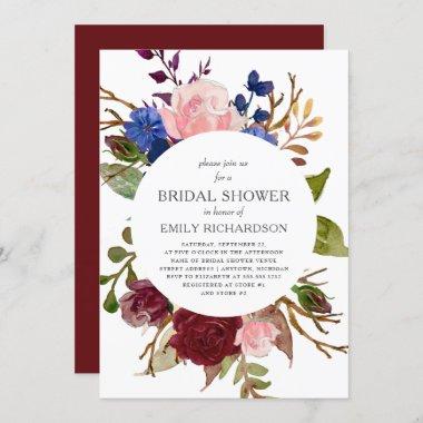 Marsala Navy Pink Floral Circle Bridal Shower Invitations