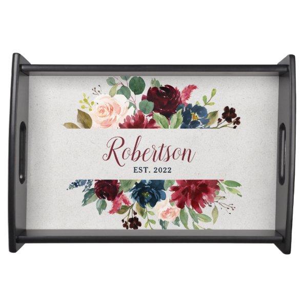 Marsala & Navy Shabby Chic Floral Family Party Serving Tray