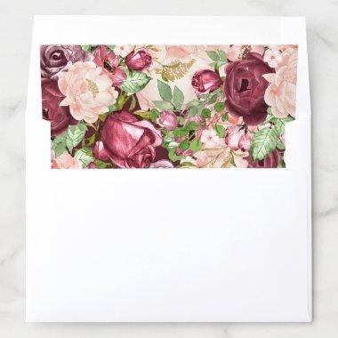 Marsala Pink Burgundy Rustic Floral Wedding Envelope Liner