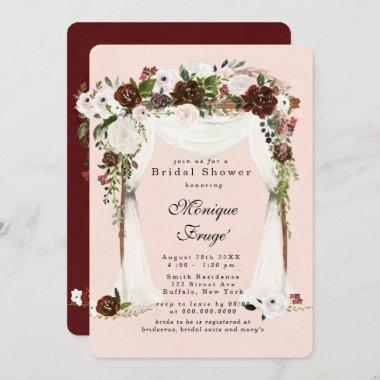Marsala Pink Floral white Canopy Bridal Shower Invitations