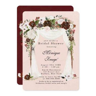 Marsala Pink Floral white Canopy Bridal Shower Invitations