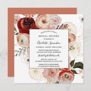 Marsala Pink Orange Floral Bridal Shower Invitations
