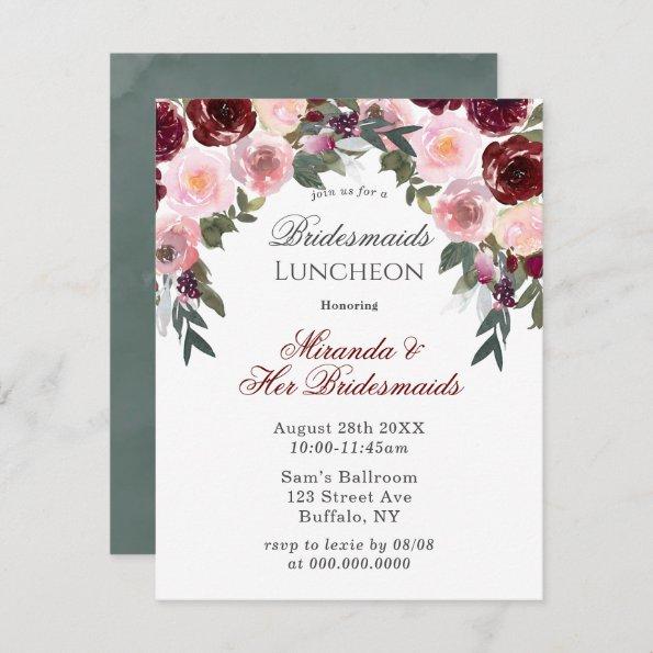 Marsala Pink Painted Peony Bridesmaids Luncheon In Invitations