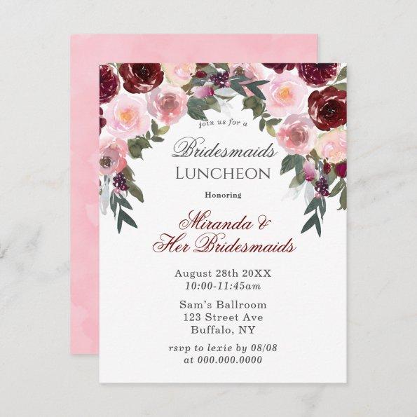 Marsala Pink Painted Peony Bridesmaids Luncheon In Invitations