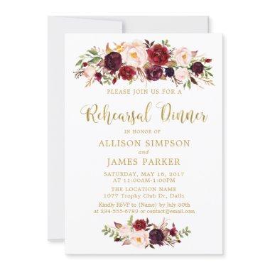 Marsala Red Autumn Gold Rehearsal Dinner