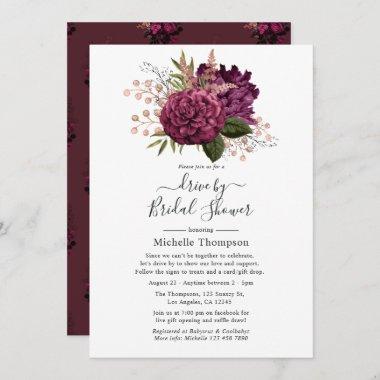 Marsala & Rose Gold Floral Virtual Drive By Shower Invitations